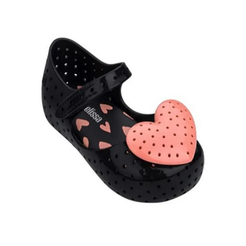 Черный Mini Melissa/прозрачные сандалии для девочек; летняя детская обувь ярких цветов для девочек; дышащая прозрачная обувь; сандалии для девочек; обувь; 14-18 см - Цвет: Черный