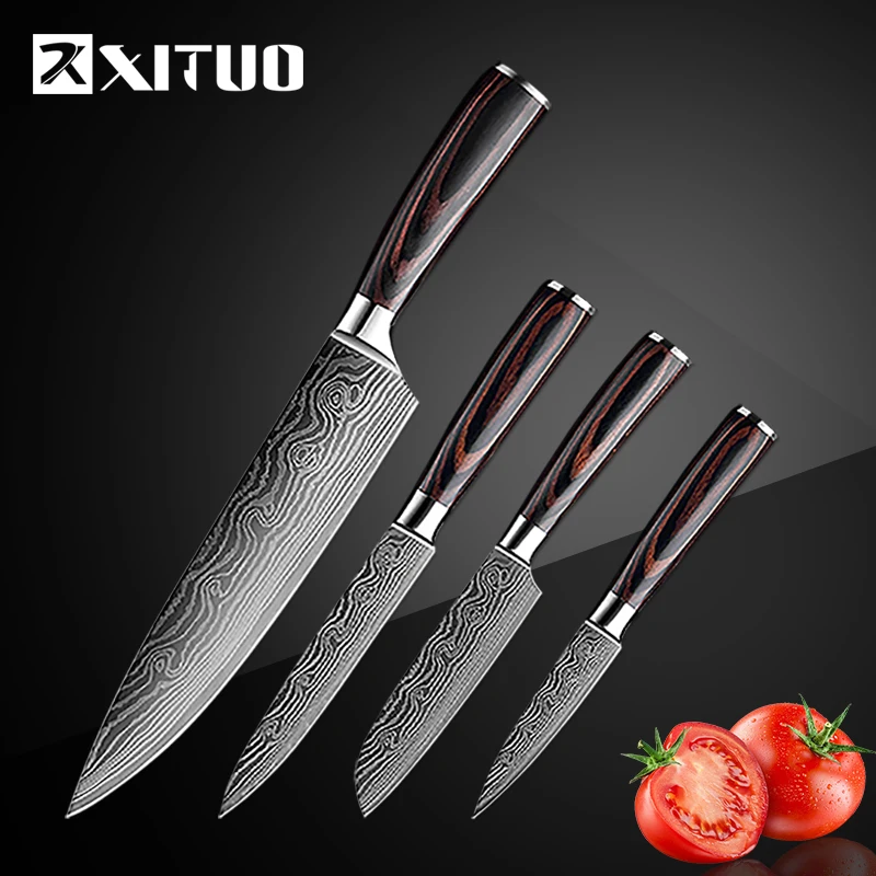 

XITUO 4 PCS Stainless Steel Kitchen Knives Set Laser Damascus Pattern Knives 8" Chef Knife Japanese Kitchen Knife Ultra Sharp