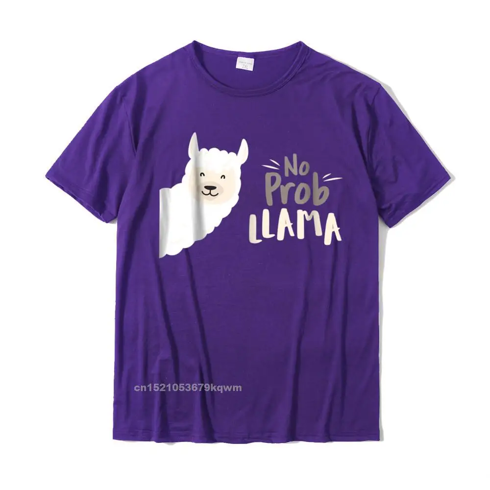 Classic 100% Cotton Fabric Tops Tees for Men Casual T-Shirt Funny 2021 New Fashion O-Neck Tee-Shirt Short Sleeve Cute quot No Prob Llama quot llama tshirt__4463 purple