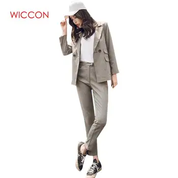 

2020 Women Two Piece Sets Short Gray Solid Blazer High Waist Pant Office Lady Notched Jacket Pant Suits Korean Outfits Femme