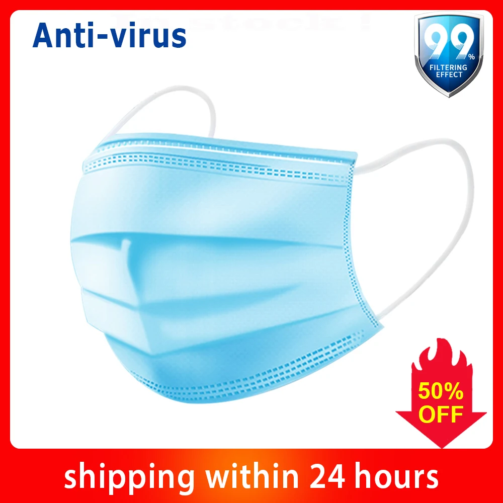 

50pcs Face Mask Respirator Anti-Pollution Thicken 3-Lay Breathable Dust Protection Masks mouth mask Disposable Masks