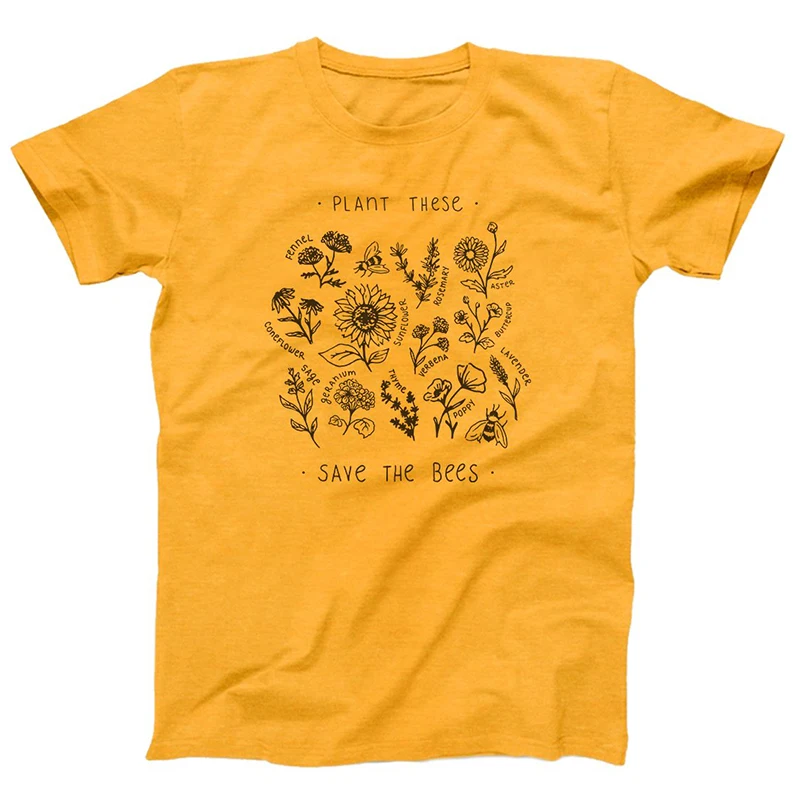 

Plant These Save The Bees Sunflower T-shirt Women T Shirts Graphic Tees Summer Tops Girl World Bee Day Save The Human