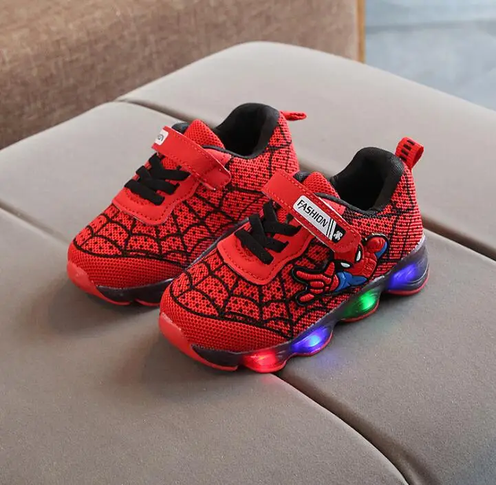 Детский светодиодный обувь из искусственной кожи мальчики девочки светящиеся сникерсы на мягкой подошве дикие дети детская спортивная обувь с подсветкой Размер 21-30 - Цвет: mesh red