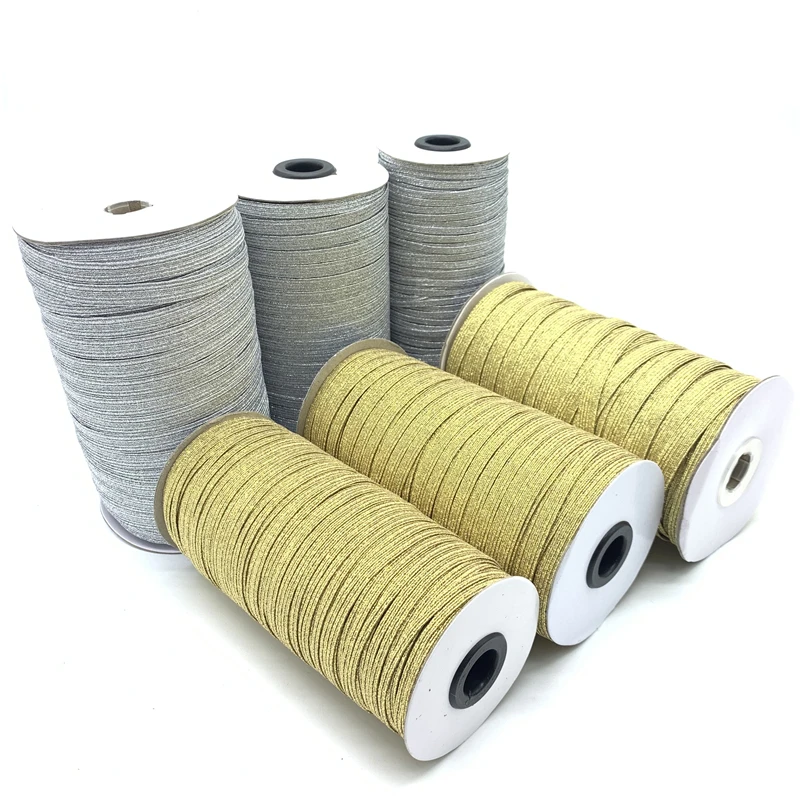 5 yardas/lote 3mm 6mm 10mm oro/plata de alta elástico de banda elástica de costura Fiat de la banda de la cintura banda estirar cuerda cinta elástica
