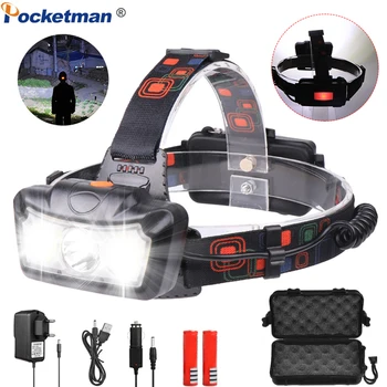 

T6+COB LED Headlight Waterproof Headlamp Head Torch Rechargeable with 4 Modes Head Lamp Flashlight Lanterna Head Light Camping