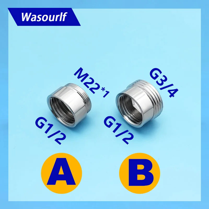 WASOURLF G1/2 Female Thread 3/4 M22 Male Thread Adapter Brass Chrome Connector Shower Bathroom Kitchen Pipe Hose Accessories g3 4 female thread copper connector joint pagoda pipe fittings brass barb hose tail fitting fuel air gas water hose