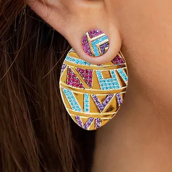 

Itenice Trendy Boho Crystal Earring Fashion Jewelry Ear Geometric Oval Colorful Cubic Zirconia Earrings for Women Veste