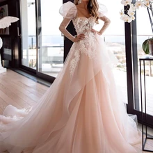 Вивиан Свадебный квадратный воротник с пышными рукавами романтическое свадебное платье милое Бисероплетение Кристалл Иллюзия длинный рукав свадебное платье