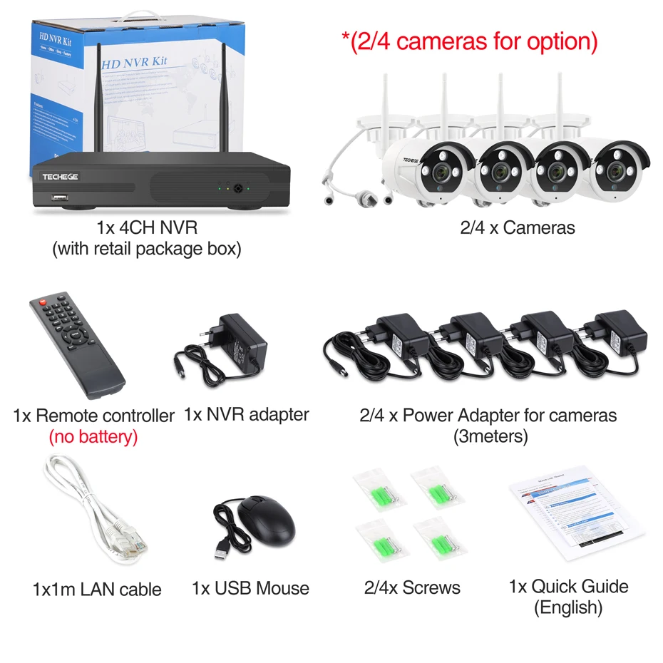 Techege 4CH 1080P Wireless CCTV System Two Way Audio 2MP Waterproof Outdoor Metal Camera System WIFI Video Surveillance Kit