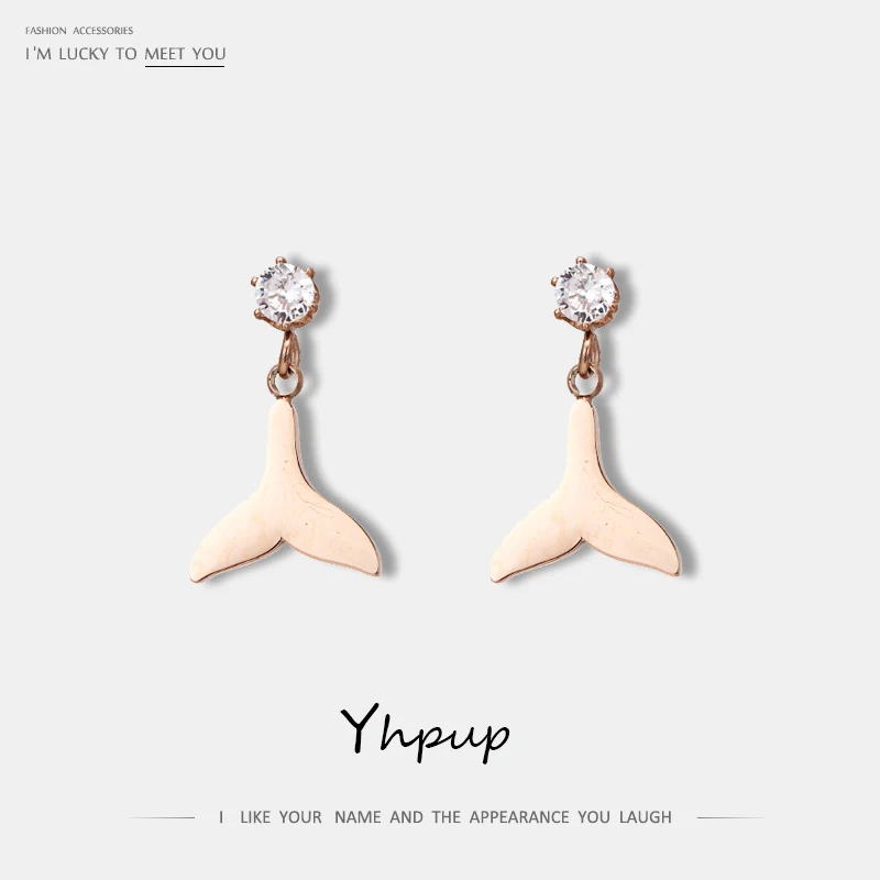 

Yhpup Stylish Shining Zircon Stainless Steel Fish Earrings Minimalist Drop Dangle Statement Earrings Oorbellen for Women Party