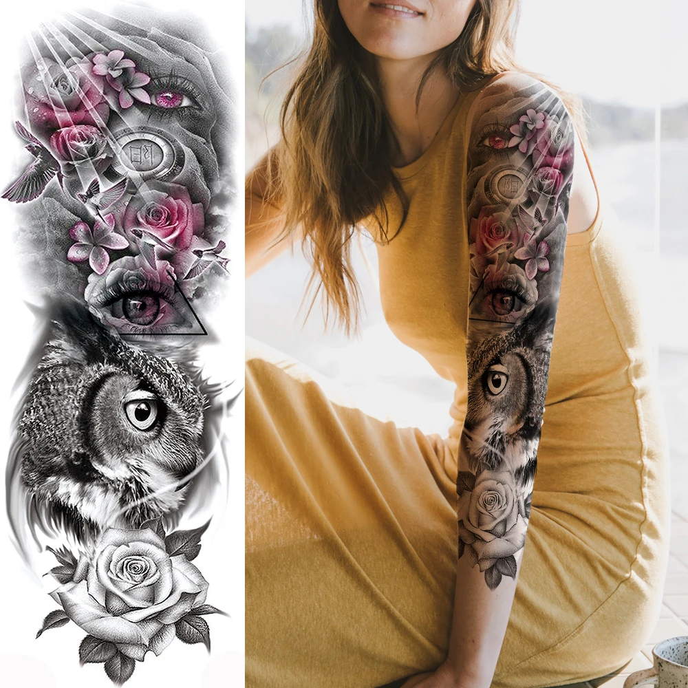 Pitbull Owl and Roses Leg Sleeve Spread by Holly Azzara  Tattoos
