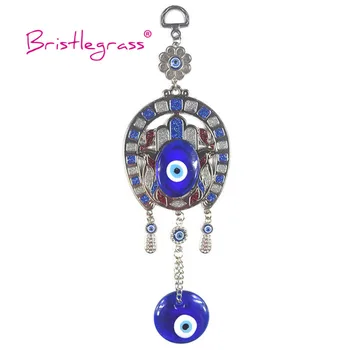 

BRISTLEGRASS Turkish Blue Evil Eye Glitter Flower Horseshoe Amulet Lucky Charm Wall Hanging Pendant Pendulum Blessing Protection