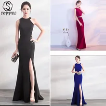 Skyyue вечернее платье без рукавов Формальное платье с круглым вырезом De Soiree Империя Русалка Длина до пола Сплит обёрточная Женская Вечеринка платья C148-DS1