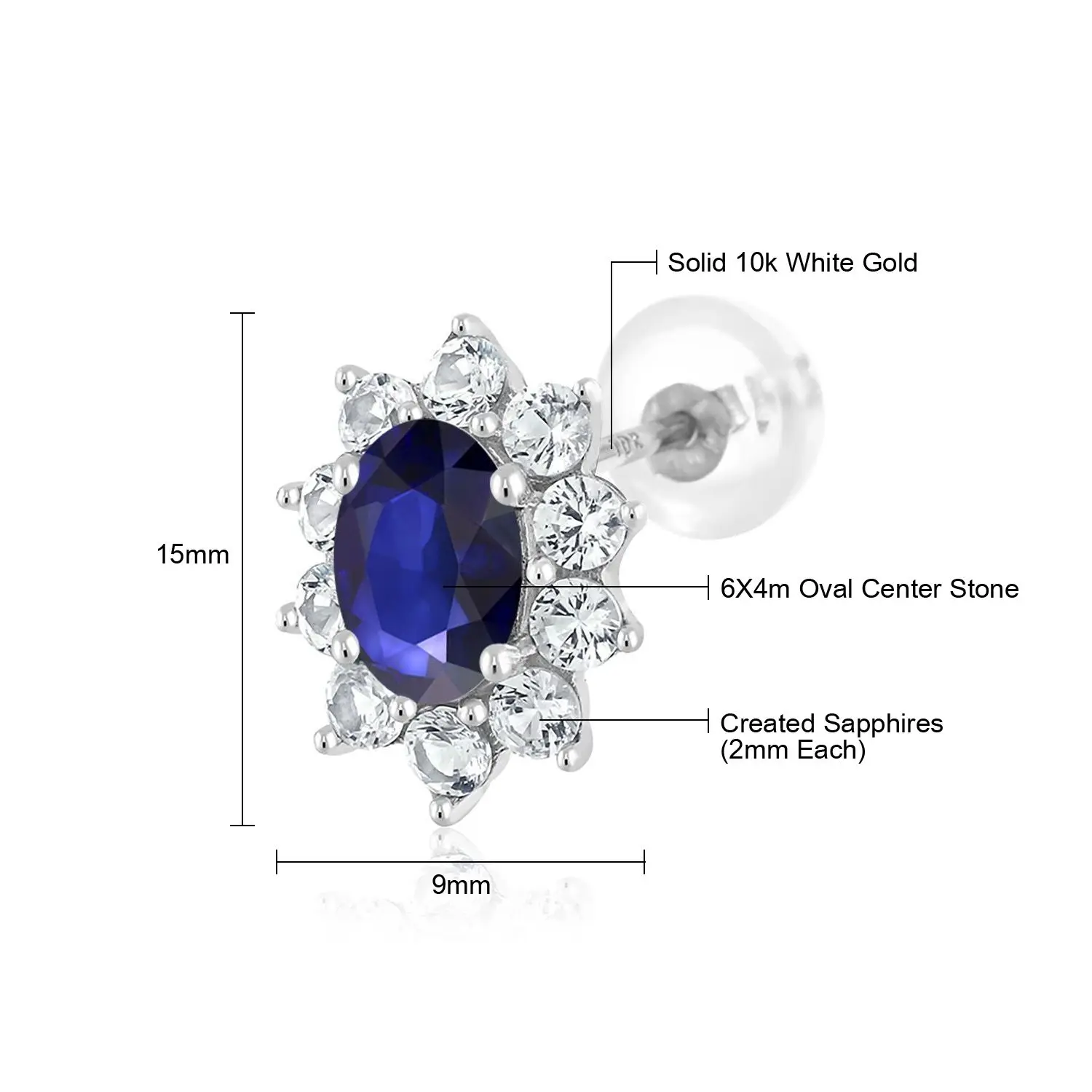 10K белое золото 1 70 Ct синий сапфир женские Овальные серьги гвоздики Halo|stud earrings|earring