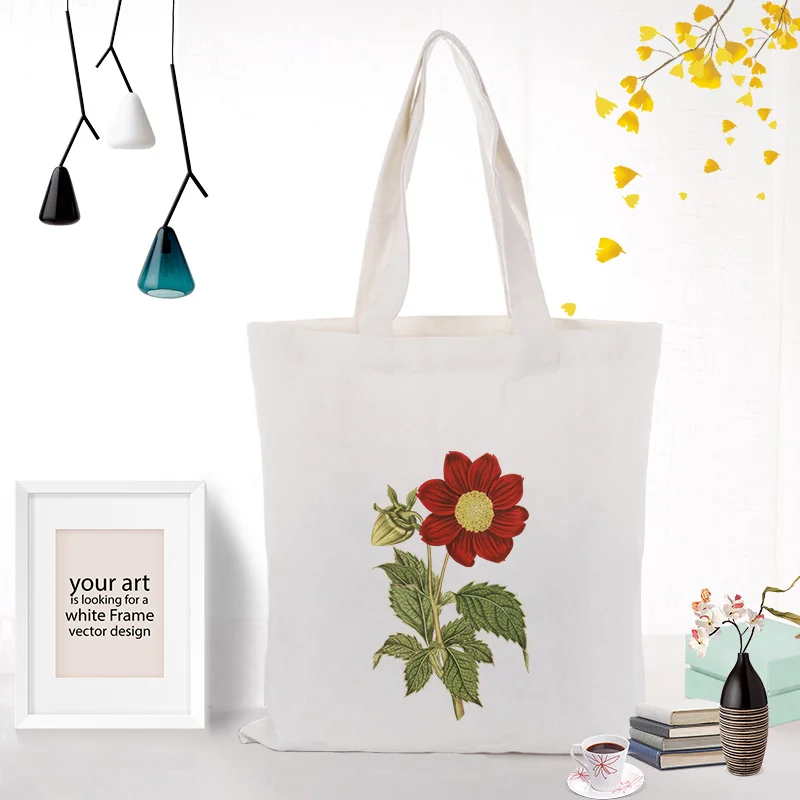 FLOWERS125 Цветок сумка использовать DIY холст хозяйственная сумка эко многоразовая утилизация текста на заказ Печать логотипа на каждый день - Цвет: FLOWERS125