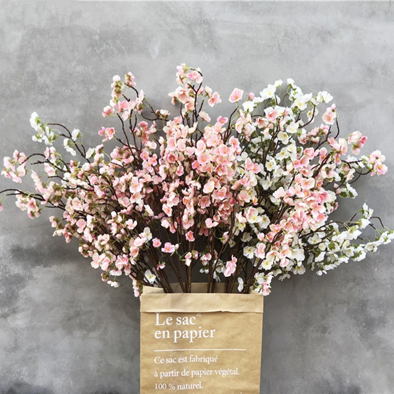 

97CM Plum Cherry Blossoms Artificial Silk Flowers Flores Sakura Tree Branches Stamens Table Living Room Decor DIY Wedding Decor