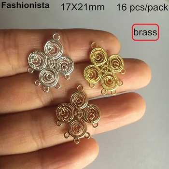 

16 pcs-Jewelry Charm Connectors 17X21mm Multi-loop Fit Earrings DIY Supplies Metal Brass Scroll Filigrees 1 to 5 -Free Shipping