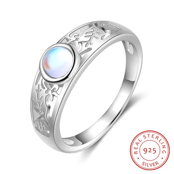 

Moonstone Jewelry 925 Sterling Silver Leaf Rings for Women Wedding Band Ring Hollow Pattern Ring Unique Bride Engagement Gifts
