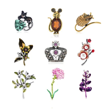 

Rhinestone Animal Brooches for Women Metal Flower Pins Luxury Coat Corsage Fashion Brooch Jewelry