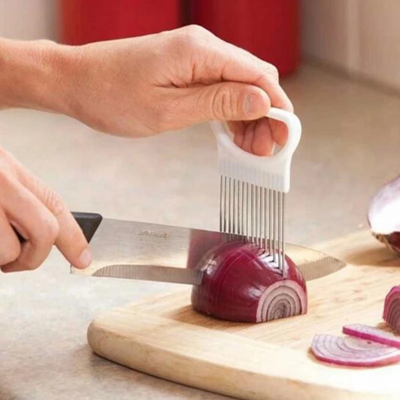 Fruit slicer Stainless Steel Onion Needle Onion Fork Vegetables Fruit Slicer Tomato Cutter Cutting Aid Holder Kitchen Accessories