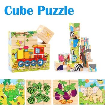 

9 Pieces Three-dimensional puzzle with six faces Early Educational Learn Puzzle Game Toys Kids Big Wooden Puzzle