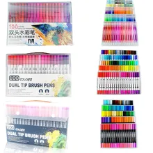 100 Профессиональный набор кисточек с цветными надписями, набор кисточек для художественного рисования с двойным наконечником, акварельный маркер, Ручная надпись, наброски, ручки кисточек для заметок