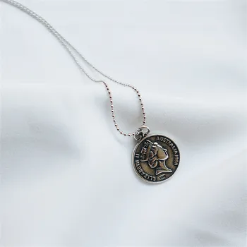 

RUIYI Real 925 Sterling Silver European And American Style Fashion Cent Coin Pendant Necklace For Women Vintage Do Old Chokers