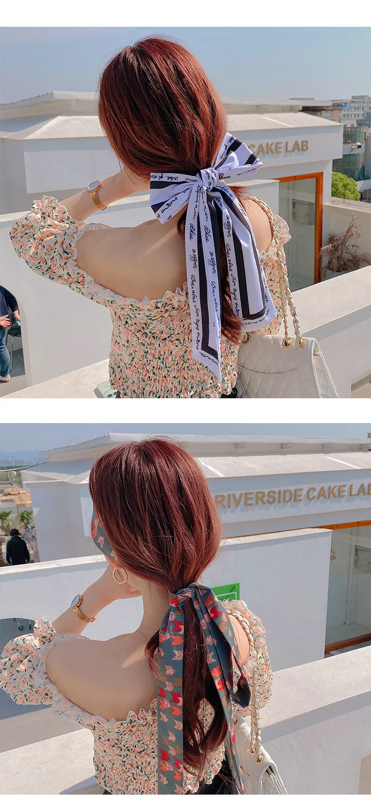 Women Silk Scarf Headband Female Tied Hair Summer Ribbon Retro French Bow Korean Horsetail Bundle Japanese Girl Hair Headdress