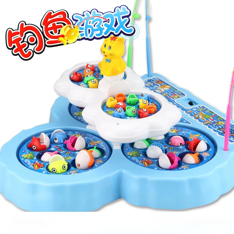 

Eastcom Large Size Double Layer Kitten Fishing Toys Five Turntable Music Rotating Magnetic Grappler Dual-Mode