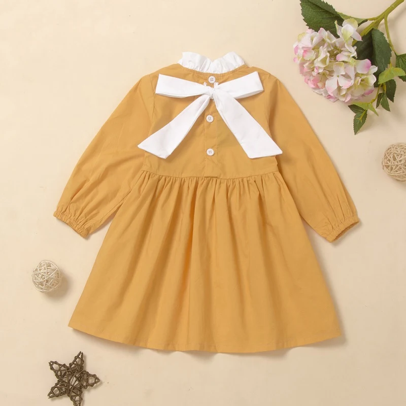 

Kids Clothes Girl Long Sleeve Casual Dress For Children Princess Dresses Solid Color Baby Girls Clothing Outfits