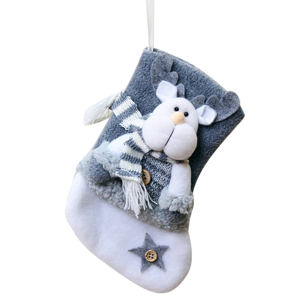 Christmas Socks Home Decoration Christmas Tree Ornaments Gray Santa Claus Elk Snowman Christmas Gift Bag Home Party Decor - Цвет: Elk