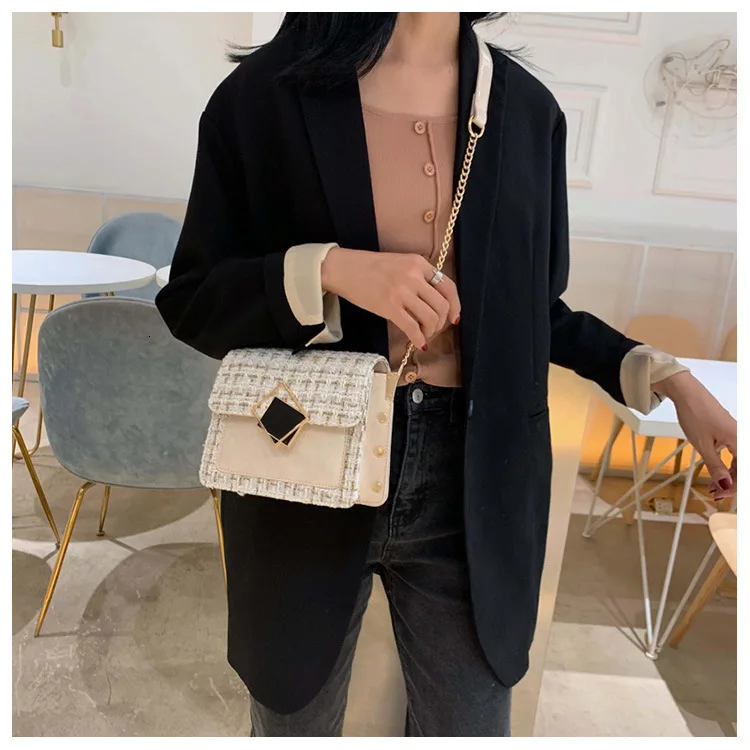 Winter Fashion Woolen Woman Chain Small Luxury Handbags Women Messenger Crossbody Bags Female For Designer Flap Shoulder Bag