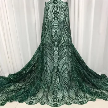 

2021 yellow African Lace Fabric Embroidered Nigerian Sequins Lace Fabric green High Quality French Tulle Lace Fabric For Women