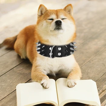 

Three-row Dog Cat Fashionable Appearance Collar Nail Dog Chain Rivet Pet Collar PU Leather Material Durable And Adjustable