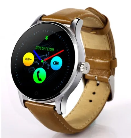 Brown leather strap K88H Смарт часы IOS Android монитор сердечного ритма часы 1,22 дюймов ips круглый экран Bluetooth SmartWatch для iphone X huawei xiaomi - Цвет: Brown leather strap