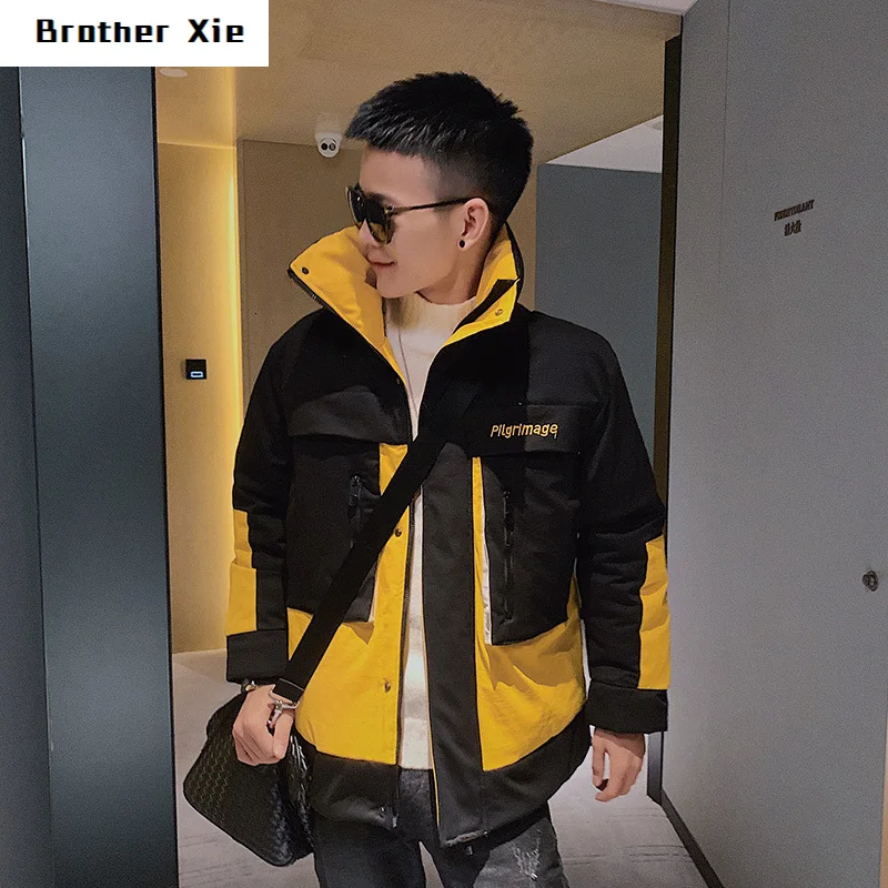 

Winter Thicken Tooling Jacket Men's Slim Warm Fashion Parka Men Contrast Casual Stand Collar Coat Man Cotton Jacket Male M-3XL