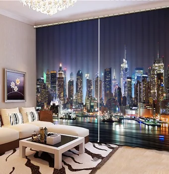 

Curtains for Bedroom Blackout Shade Window Curtains City Night Scenery 3D Curtain Beautiful Photo Customize Size 3D