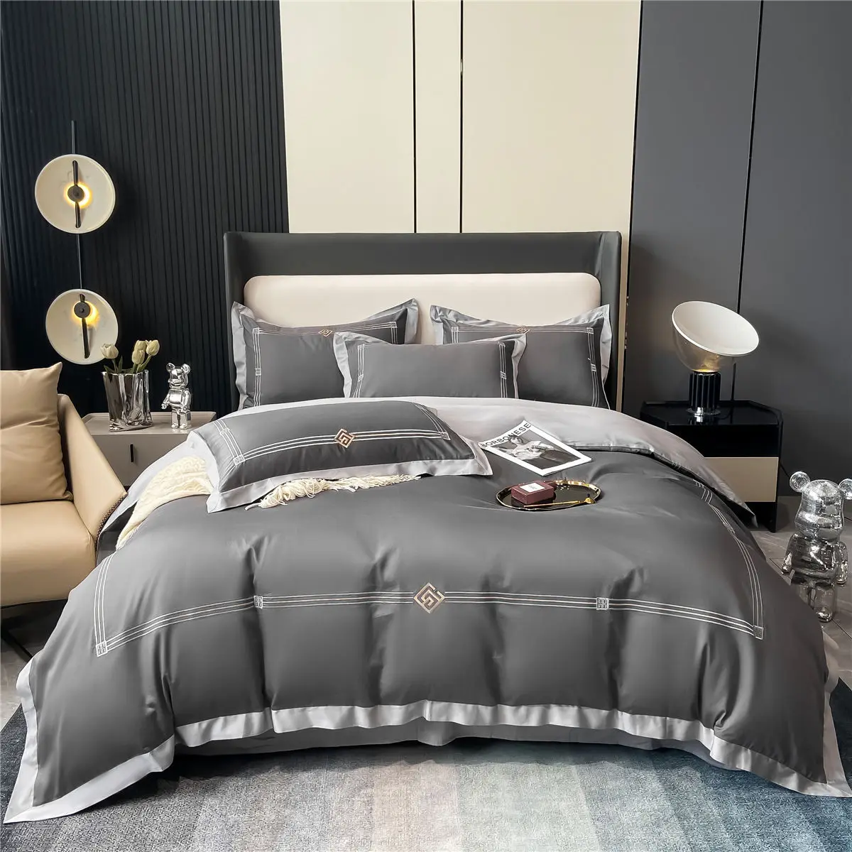 OLOEY Bedding set Egyptian cotton 100S Phnom Penh duvet cover flat sheet pillowcases Soft bed sets Embroidery