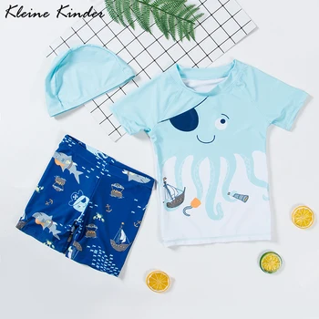 

Baby Bathing Suit 3 Pieces Children's Separate Swimsuit Shark Octopus Print UV Protection Boys Swimwear Toddler Beach Clothes