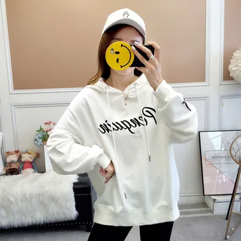 

Women Gray Hooded con capucha Casual para mujer con estampado de gato Top Invierno para mujer