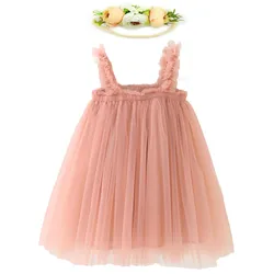 LZH – robe d'été Tutu pour bébés filles de 1 à 6 ans, tenue de princesse superposée, arc en ciel, avec bandeau à fleurs 