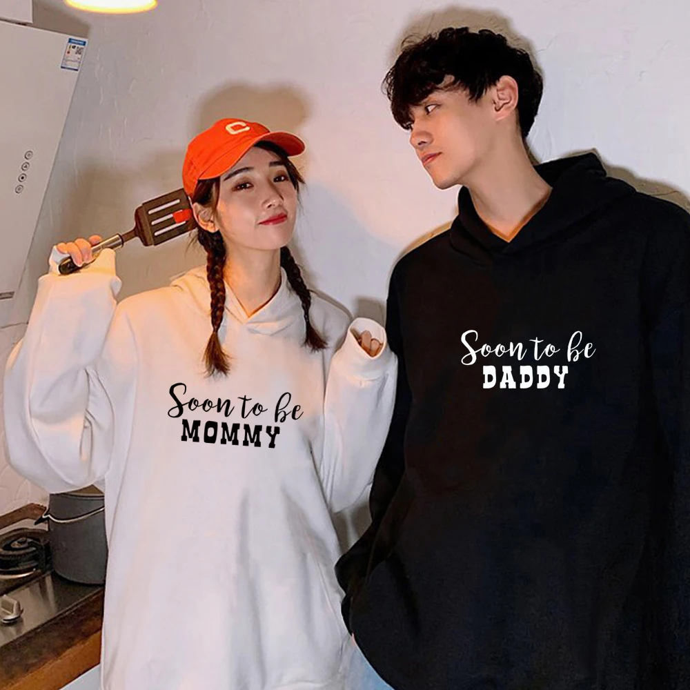 

Soon To Be Mommy Daddy Letter Print Couple Pullovers Autumn Cotton Sweatshirt Casual Funny Hoodies Women Men Hipster Streewear