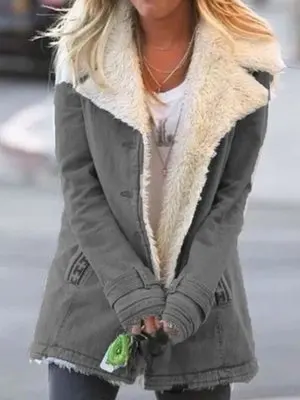 Флисовая зимняя куртка для женщин, Толстая Теплая Повседневная тонкая хлопковая стеганая куртка, Женская однотонная куртка с отложным воротником, верхняя одежда, пальто