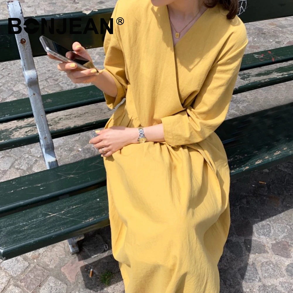 Maxi Dress Women Beige Yellow V Neck Long Dress Long Elegant Ladies