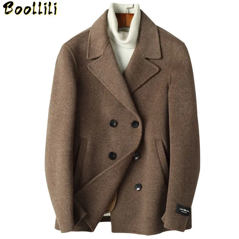 SAYEI Womens Autumn Notch Lapel Wool Blend Double Breasted Coat Trench Jacket Casual Outwear Cardigan Slim Overcoat