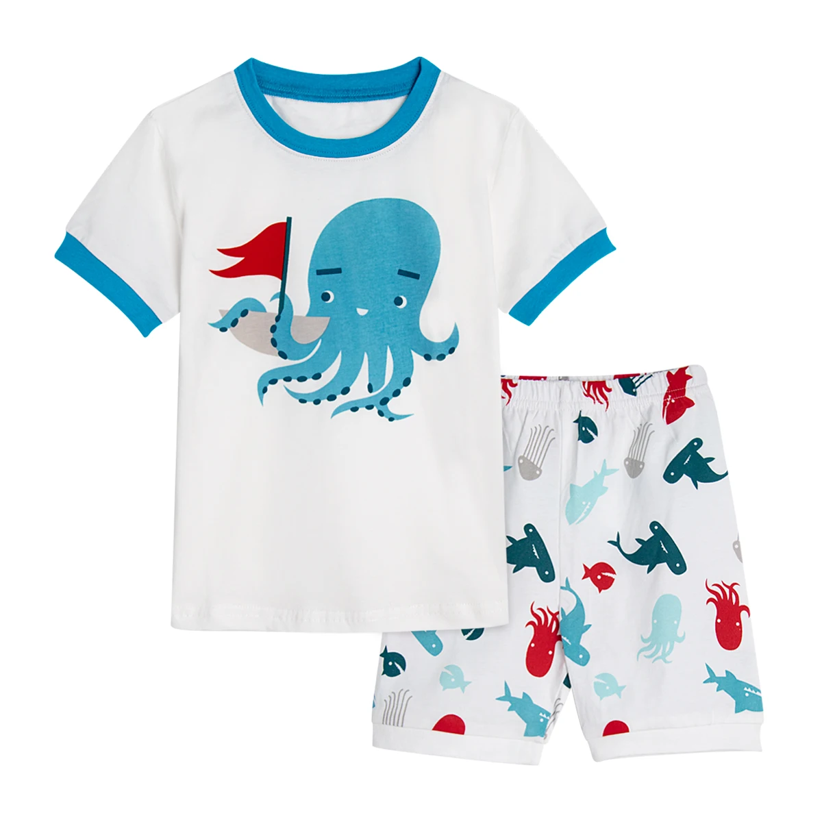 Детские пижамы для мальчиков и девочек одежда для сна с единорогом детская пижама с динозавром детские весенние летние пижамы Домашняя одежда, комплект одежды для девочек Bebe - Цвет: Octopus