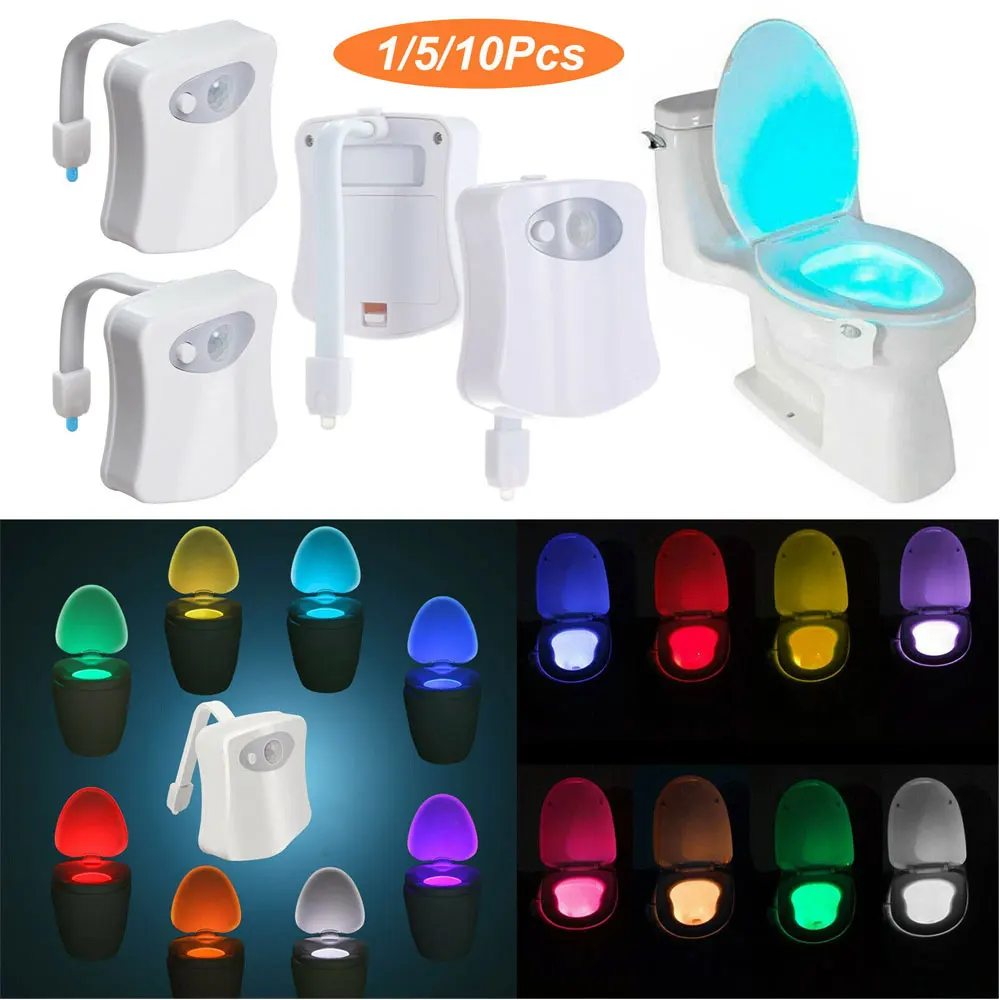 Motion Sensor Toilet Light, Body Auto Motion Activated LED Toilet Seat Bowl  Night Light Lamp 8-Color Changing Tolit lights (2 Pack) 