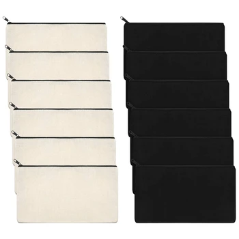 

Canvas Cosmetic Bag, Zipper Bag, Pen Bag, DIY Crafts Cosmetic Bag for Travel (Black and White, 12 Pieces)