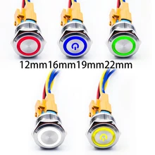 

12/16/19/22mm Waterproof Metal Push Button Switch LED Light Momentary Latching Car Engine Power Switch 5V 12V 24V 220V Red Blue