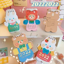 Livre de calendrier ours de dessin animé 2022, 1 pièce, papeterie de bureau de planification de bobines Kawaii, ornements Ins Wind, calendrier d'examen pour étudiants